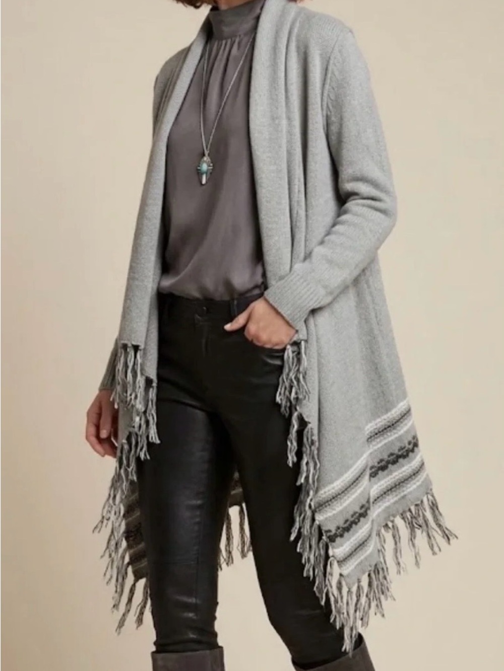 CAbi Gray Prairie Wrap Cardigan Sweater size XS